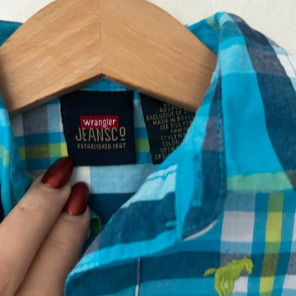 Wrangler Baby 0-3 Months Blue Plaid Baby Button Up Bodysuit